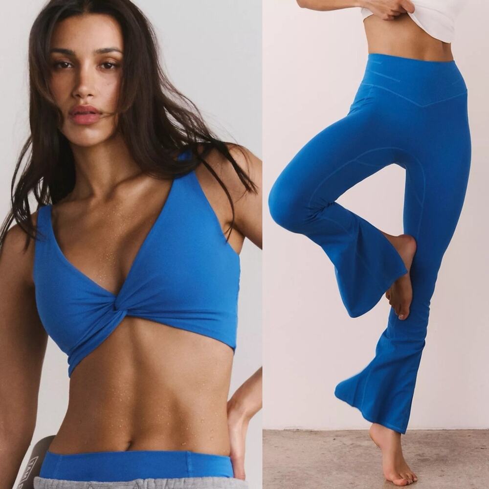 Free People Never Better Twist Sports Bra & Flare Pants Set in Light Colbalt S
